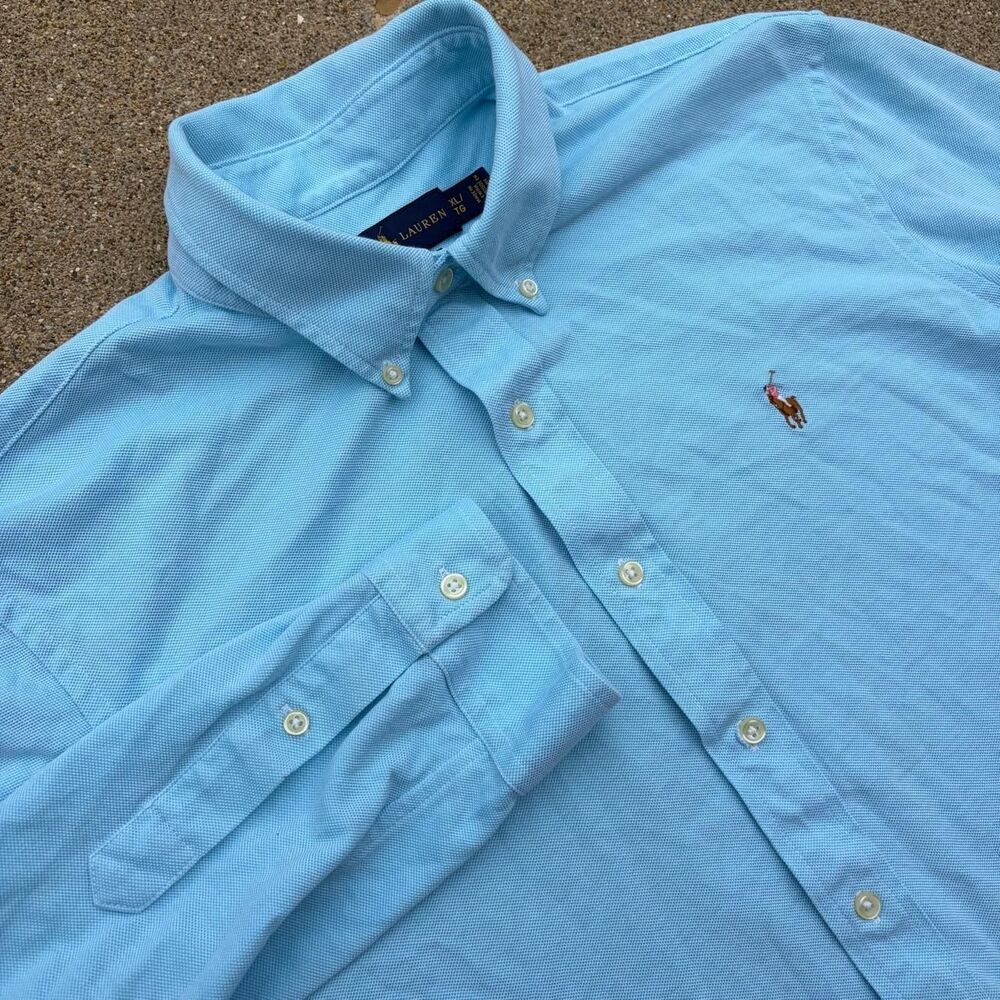 Polo Ralph Lauren knit oxford button down shirt 100% cotton light blue - Picture 1 of 8